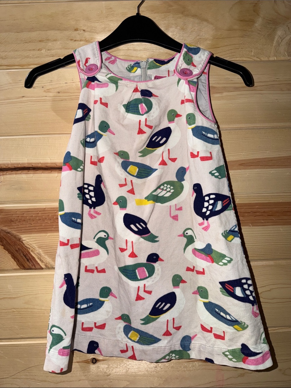Kids Duck Print Sleeveless Corduroy Dress - White with Multicolor Ducks